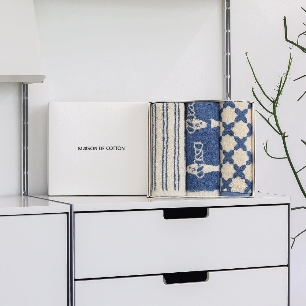 Signature Gift Set｜Set of 3 Blue Hand Towels