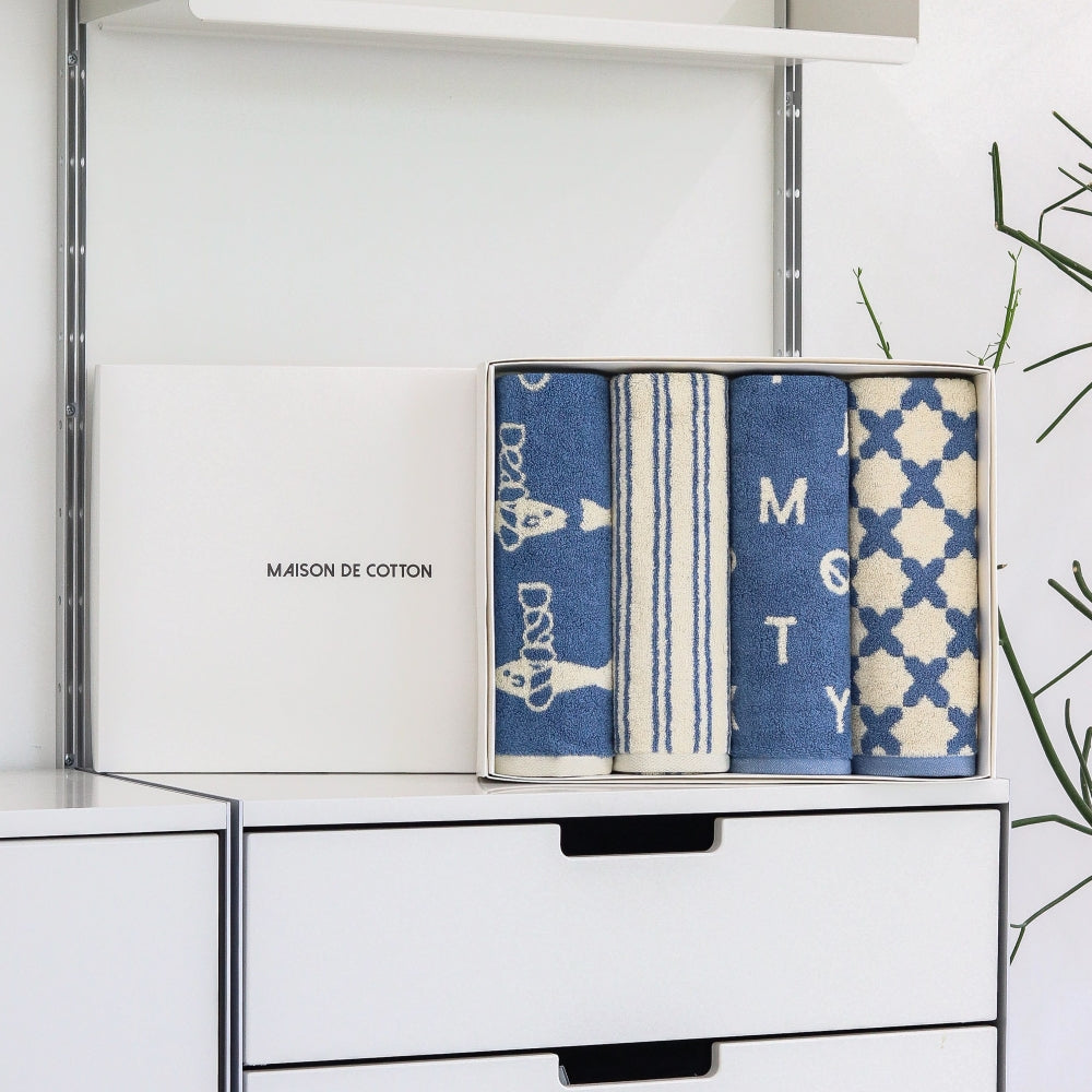 Signature Gift Set｜Set of 4 Blue Hand Towels