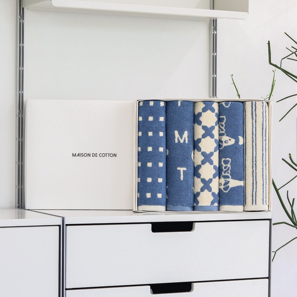 Signature Gift Set｜Set of 5 Blue Hand Towels